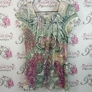 Cleo T-shirt rhinestone crystal diamond pink green Multicolor Paisley Blouse